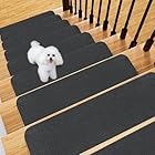 Fixmend Stair Treads Non Slip for Wooden Steps, 8" X 30" (15-Pack) Stair Runner Carpet Treads Indoor with Reusable Adhesive, Stairslide Carpets Rugs Safety Mats for Elders, Kids & Dogs, Black Stripe
