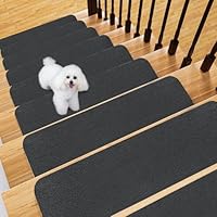 Fixmend Stair Treads Non Slip for Wooden Steps, 8" X 30" (15-Pack) Stair Runner Carpet Treads Indoor with Reusable Adhesive, Stairslide Carpets Rugs Safety Mats for Elders, Kids & Dogs, Black Stripe