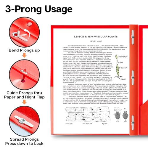 Dunwell Plastic 2-Pocket Folders with 3 Prongs, (2 Pack, Red), Durable Acid-Free Poly is Cleanable, Tear Resistant, 3-Clasp Document Holder, Labels Included - Thumbnail 4