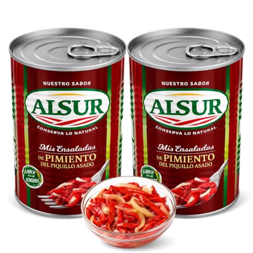 Ensalada Pimiento del piquillo Asado, Pimientos en tiras en lata, alimento rico en fibra y vitamina C, Peso Neto por lata 410 gr, Peso escurrido 355 gr, Pack de 2 latas de 410 gr