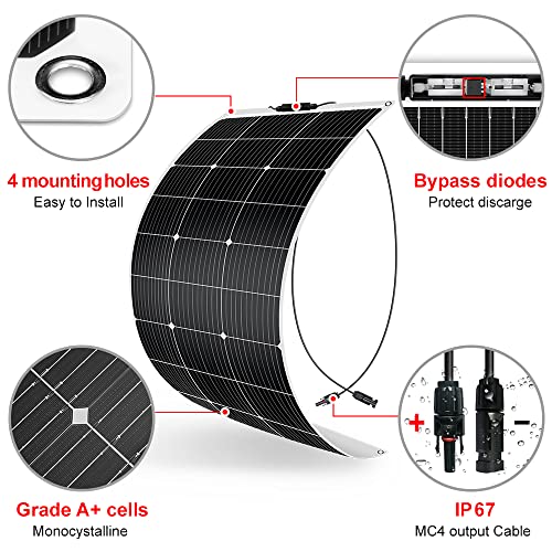 Dokio Semi-Flexible Solar Panel 100W 12V Bendable Thin Film Monocrystalline Lightweight(4.9Lb) For Caravan Rv Boat Camper Trailer #TOP1
