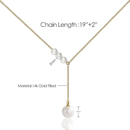 Miniatura 5 de Gold Lariat Necklace for Women, 14K Dainty Gold Necklace for Women, Cute Gold Necklaces for Day Length Wear, Handmade Pearl Necklace for Girls-An