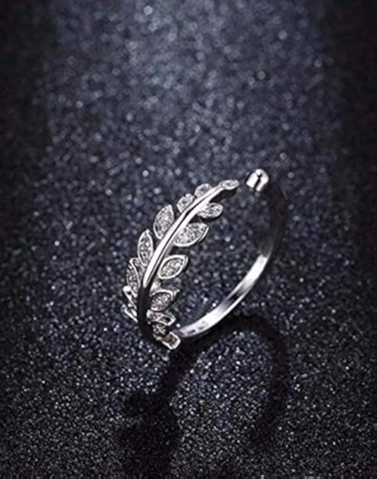 Adjustable Crystal Ring with Cubic Zircon Leaf Shape