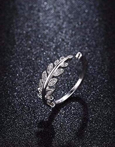 Adjustable Crystal Ring with Cubic Zircon Leaf Shape