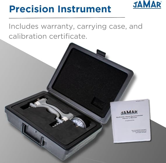 Jamar Hydraulic Hand Dynamometer – Lightweight, Adjustable Grip Strength Tester with Max Force Indicator – Measures PSI, Pounds, and Kilograms – Professional Hand Evaluation Tool – Stainless Steel
