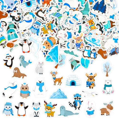 JULBEAR 300Pcs Winter Polar Animal Foam Stickers Self Adhesive Stickers