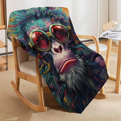 Couverture motif singe impression 3D pour des soirees cocooning au canape - 8