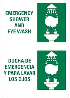 Emergency Shower And Eye Wash (English/Spanish) Sign - 8"x12" Metal Sign - Tin Warning Plaque for Indoor & Outdoor Use