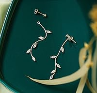 Vista 4 de SLUYNZ Solid 925 Sterling Silver Droplet Dangle Earrings Chain for Women Teens Olive Leaf Wedding Dangle Earrings Bridal Earrings
