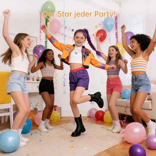 Oirigaga Korean Pop Idol Kostüm Kinder Mädchen, Huntrix Cosplay Set mit Jacke Tanktop Shorts, Anime Hunter-Stil Verkleidung für Karneval Fasching und Kinderrollenspiele Geburtstagsparty, 8-9 Jahre