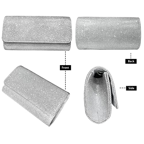 Outrip Women's Evening Bag Clutch Purse Glitter Party Wedding Handbag with Chain (Silver) - Thumbnail 3