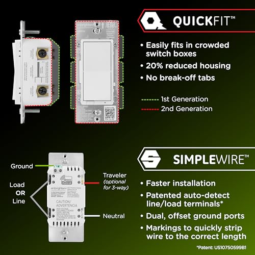 Image of Enbrighten 800 Series Z-Wave Paddle Dimmer, Long Range 800LR, Quick Fit, Simple Wire, Direct 3-Way (No Add-On Switch Needed), Smart Hub Required, Compatible with Alexa, Google Home, 76593