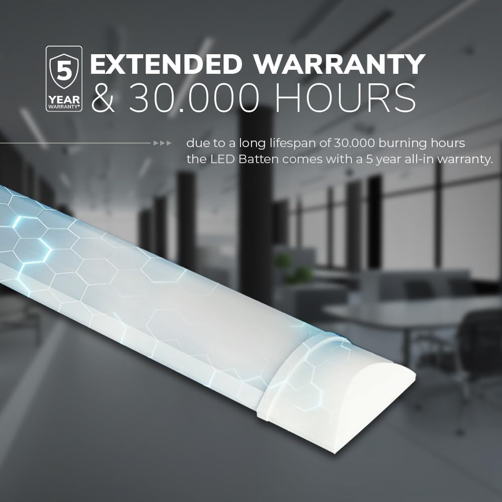 HOFTRONIC LED Batten with '5 Year Extended Warranty' and '30.000 Hours' text