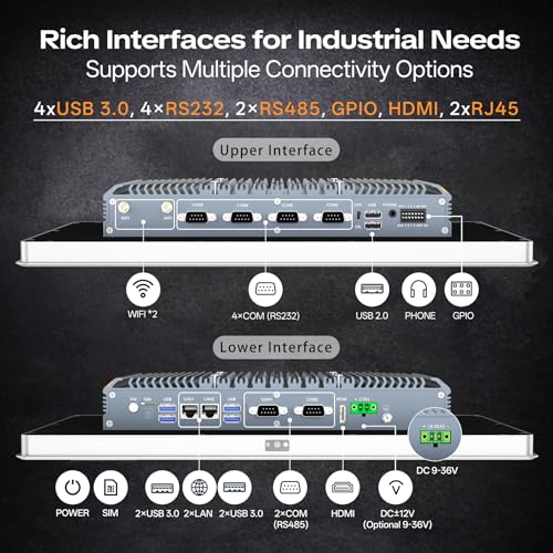 Image of 10.1 Inch Fanless Industrial Panel PC - IP65 Touch All-in-One Computer,16:10 1280x800 Windows 10 Pro Computer with Front Camera,USB,ID&IC Card Reader for Production line(Intel J6412,8G+256G)
