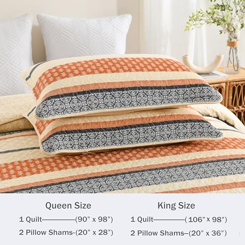 Image of Homzard Quilt Bedding Set - Cotton Quilt Sets Queen Szie,Orange Grey Black Queen Size Bed, Farmhouse Lightweight Bedspread Set, 3 Piece All Season