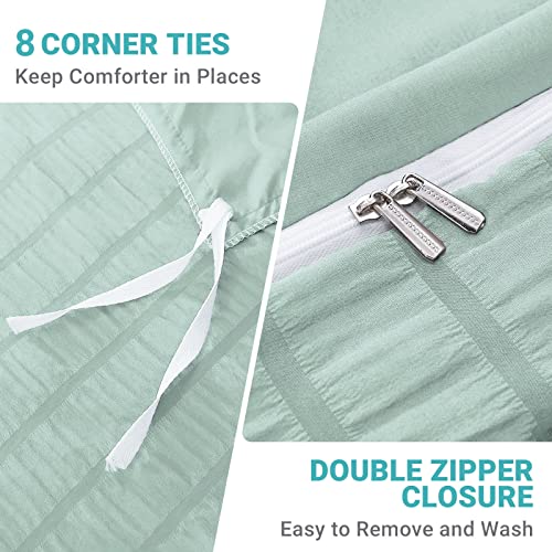 Hymokege Duvet Cover Queen 3 Pieces, Green Seersucker Duvet Cover Set, Luxury Soft Brushed Microfiber Bedding Set With 1 Comforter Cover & 2 Pillow Shams, 90X90 Inch #TOP3