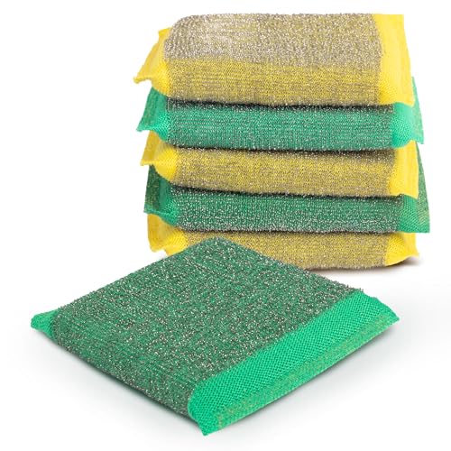 Image of Simplified 6-Pack Steel Scouring Sponges with Rust Resistant Stainless Steel Threading for Home and Kitchen Cleaning Supplies, Heavy Duty Cleaning Sponge for Kitchen & Bathroom, Navy /Yellow