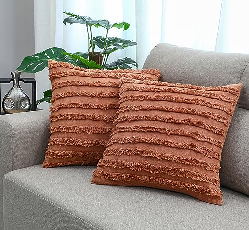 Image of Mosey Exports Rustic Cushion Cover 20x20 Inches Set of 2-100% Cotton Soft Bohemian Cushion Cover Modern Decorative Square Pillow Cover for Sofa Couch Bed Chair Seat.