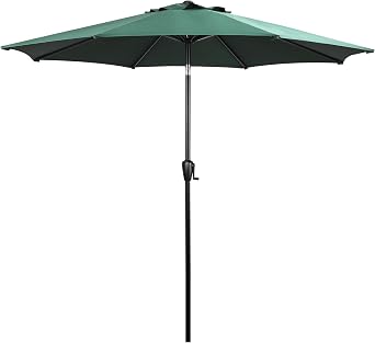 Sun-Ray 9 Round Patio Umbrella with Push-Button Tilt and Hand Crank Lift System, Market Umbrella for Porch, Deck, and Patio