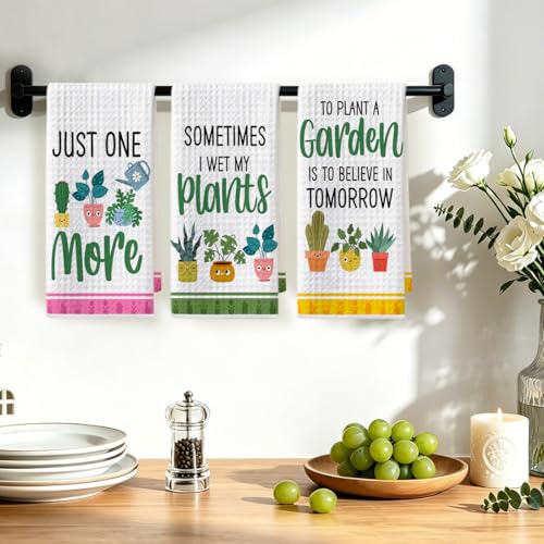 Image of 3 Pcs Funny Kitchen Plants Dish Towel 24x14 Inch, Plant Cactus Waffle Weave Hand Dish Towels Tea Towel for Kitchen Home Bathroom Farmhouse Decor, Plants Gifts for Women Mom Friend