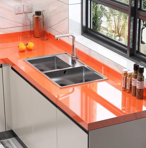 Image of ONETON Glossy Orange Contact Paper Decorative Self Adhesive Counter Top Peel and Stick Wallpaper for Kitchen Cabinets Shelf Drawer Liner Desk Dresser (Orange Glossy WP, 12x120 inch)