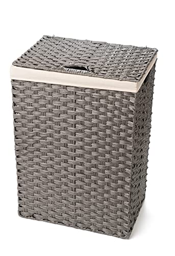 Synthetic Wicker Laundry Hamper Basket With Lid and Liner by Blue Ridge Basket Company Gray