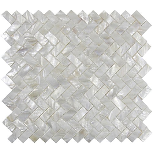 CNK Tile White Herringbone Pearl Shell Tile - 3