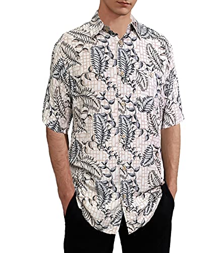 Gochange Men's Casual Button-Down Shirts for Men Short Sleeve Woven Shirt Hawaiian Floral Soft Rayon Regular Fit GCWSS21061-S