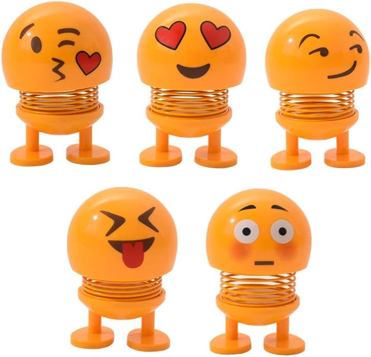 SUNTTB Car Interior Jewelry Decoration Expression Pack Shaking Head Doll Creative Car Smiley Face Bouncing Funny Little Yellow Man