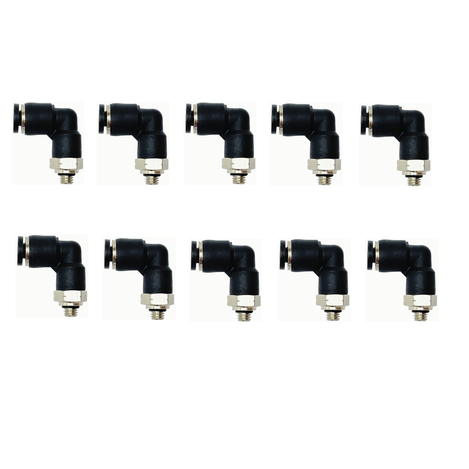 VETLEY Pneumatic Male Elbow 1/8 Inch OD Tube x 10-32 UNF Push to Connect Fittings PL1/8-U10(Pack of 10)