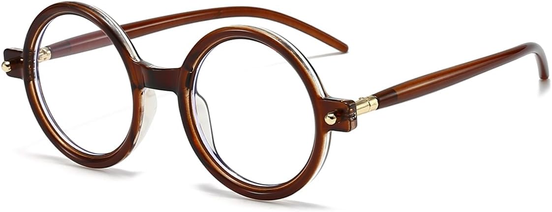 Gleyemor Retro Round Glasses for Men Women Vintage Circle Glasses Frames Costume Cosplay Eyeglasses Anti Blue Light Lens