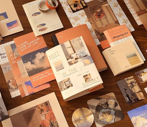 Image of Paper Vintage Aesthetic Scrapbook Kit(346Pcs) Scrapbooking Supplies Kit With Bullet Junk Journal,Stationery,A6 Grid Notebook Journaling Gift For Girl (Sunset Scrapbook), Multicolor