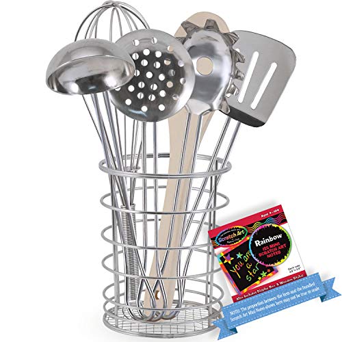 Melissa & Doug Stir & Serve Cooking Toy Utensils: Let's Play House! Pretend Play Set & 1 Scratch Art Mini-Pad Bundle (09351)