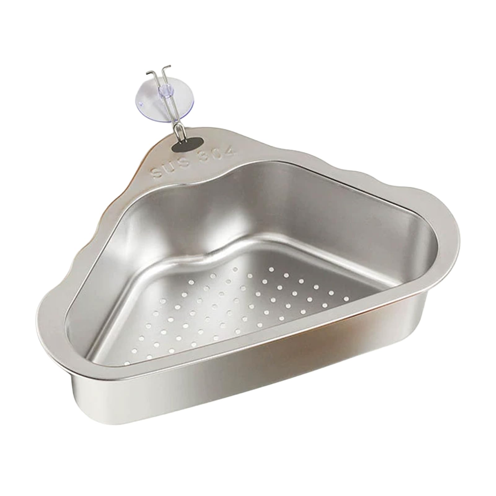 Sink Drain Basket with Suction Cup Fixation Strainer Stainless Steel Triangular Corner Design Food Strainer for Kitchen
