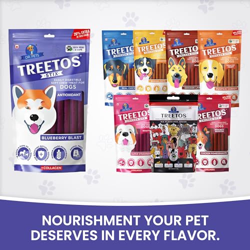 Image of Dr. Pets 85g Treetos Chicken Stix Dog Treats | Blueberry Blast Flavour | Soft Chew Sticks for Puppies & Adult Dogs | Training Reward Treat | Easy to Digest | Pouch Pack