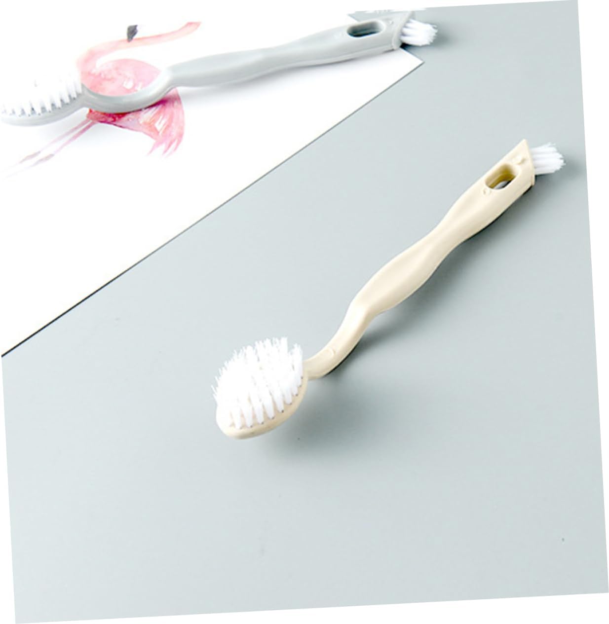 2pcs Long Handle Laundry Brush for Shoe Cleaning Beige Plastic