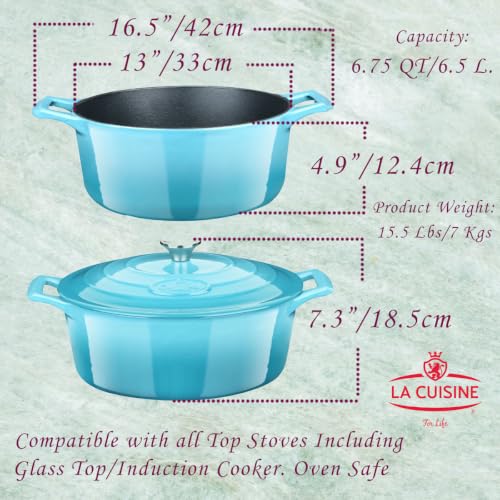 La Cuisine Gusseisen Bräter Bratentopf Topf Schmortopf Cocotte emailliert mit Deckel Induktion Brotbacktopf Backofengeeignet Ovale Form… – Ansicht 6