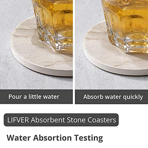 image for LIFVER Coasters for Drinks, Set of 6 Absorbent Coasters with Holder, H