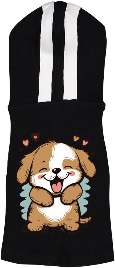 Kawaii Design Dog Shirt with Hoodie - Heart Dog Hoodie - Printed Dog Clothing - Black White, 2XL