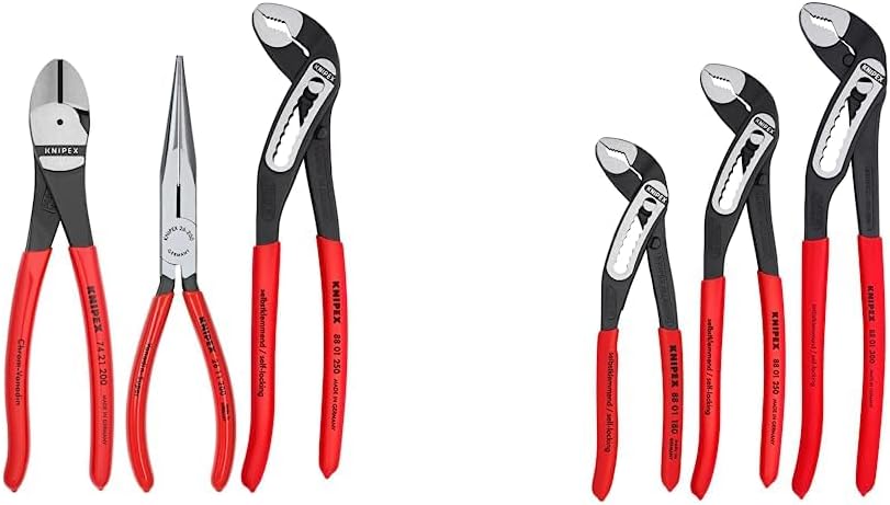 KNIPEX Long Nose, Diagonal Cutter, Alligator Pliers (00 20 08 US1) + Alligator Pliers Set (7, 10 & 12 inches) (002007US1)
