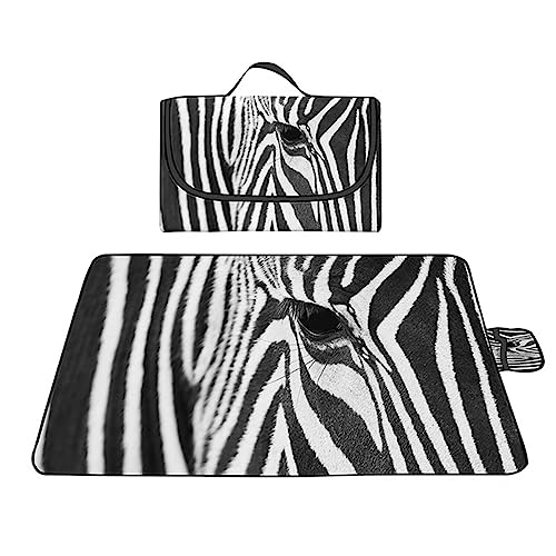Yoonqun Picknickdecke Wasserdicht 200x180cm,Groß Outdoor Faltbare Picnic Blanket mit Tragegriff,Picnic Decke Waschbar für Camping,Picknick,Wandern,BBQ,Reisen Campingdecke,Zebra Auge