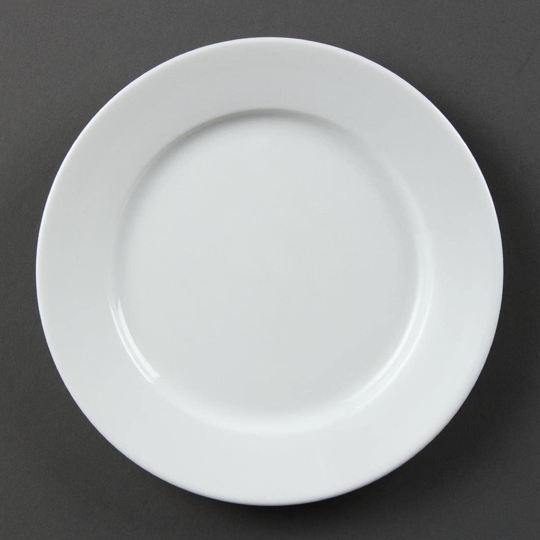Olympia Whiteware Porcelain Wide Rimmed Plates 202mm (12 Pack) - Serving Dishes Oven, Microwave, Dishwasher & Freezer Safe CB479