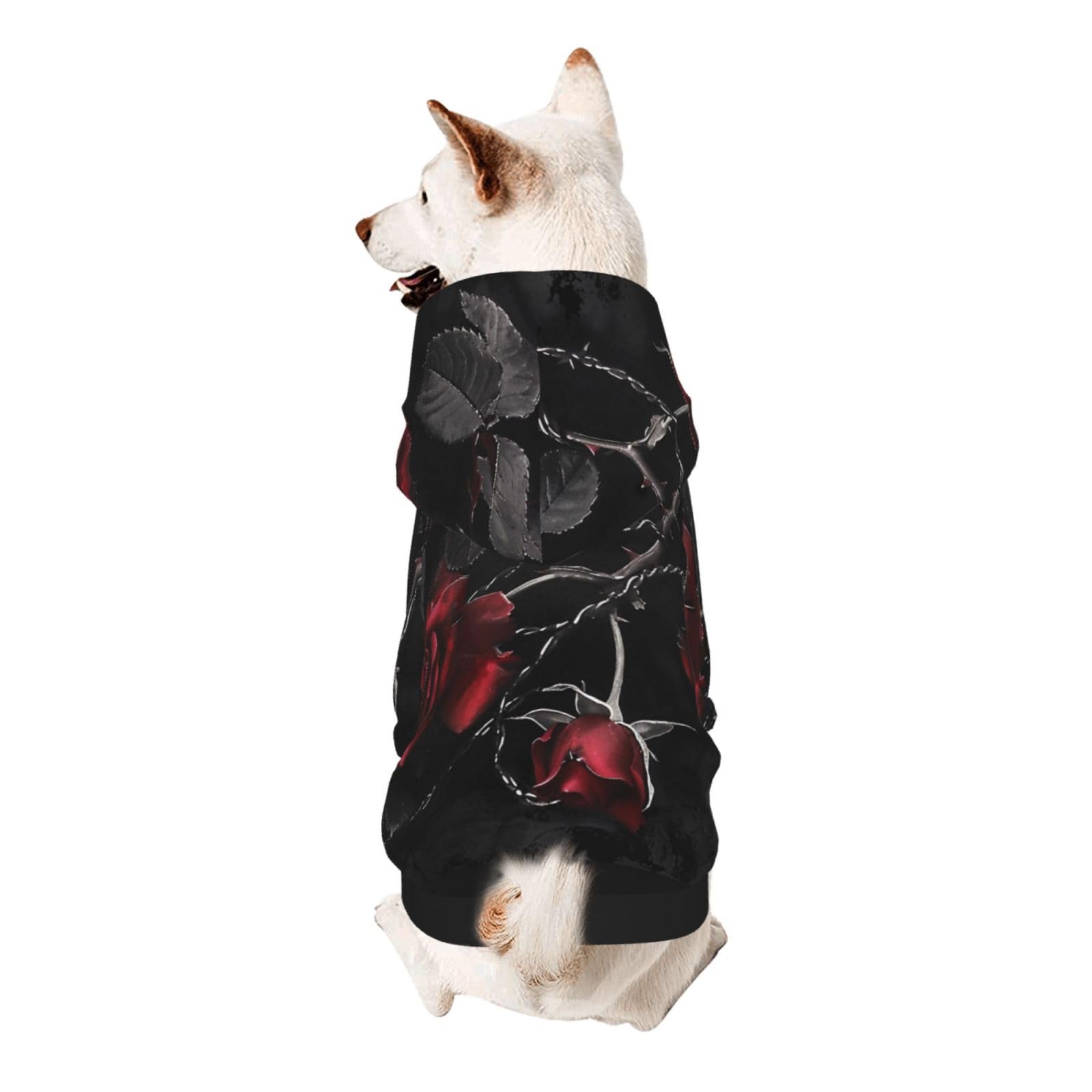 gothic black roses Printed Dog Hoodie Soft Dog Sweatshirt Cute Cat Dog Clothes for Small Dogs Kitten Puppy, XL