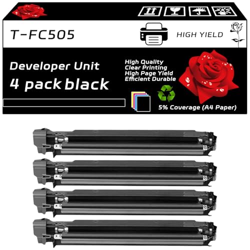 T-FC505 Developer Unit Compatible for Toshiba E Studio 2505AC 3005AC 3505AC 4505AC 5005AC Printers, with Chip, High Yield 60000 Pages, Clear Printing (4 Pack Black)
