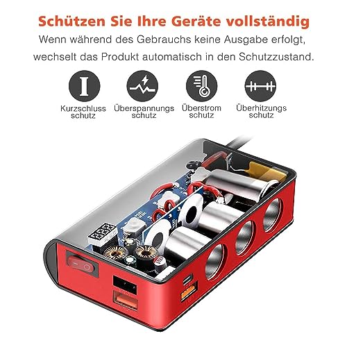 Zigarettenanzünder-Verteiler Sonru 7 in 1 Auto Ladegerät mit PD