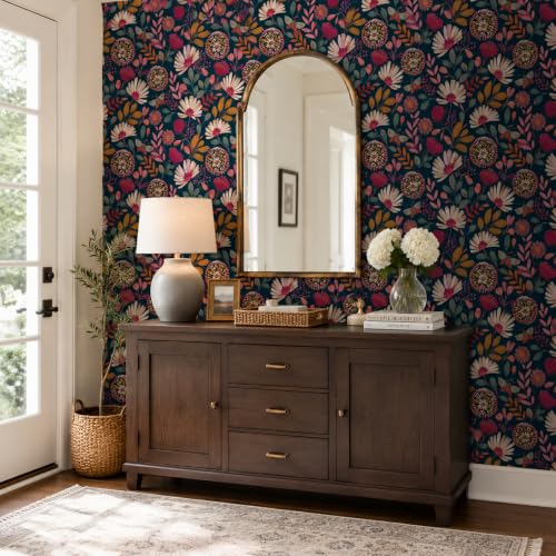 Timeet Vintage Boho Floral Wallpaper Peel and Stick Watercolor Flower Wallpaper Botanical Contact Paper Removable Self Adhesive Wall Paper for Bedroom Living Room Accent Wall Decor 17.3" x 78.7" by Timeet - Used condition - Image 5