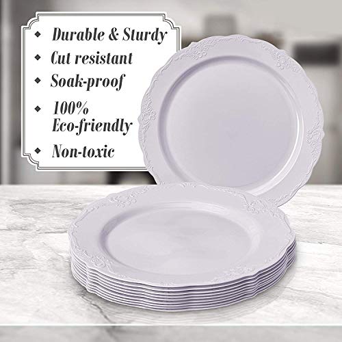 Silver Spoons DISPOSABLE DINNERWARE PLATES | Premium Reusable Plastic | Vintage | 10 Pieces, Dinner Plates, White - Thumbnail 6