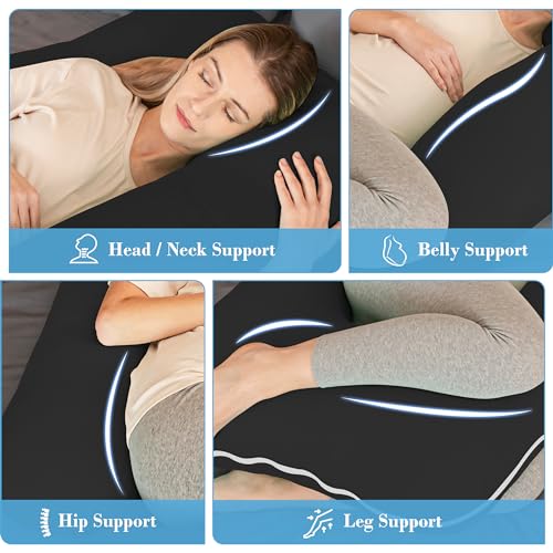 Image of Cute Castle Cooling Cover Pregnancy Pillows, Soft U-Shape Maternity Pillow with Removable Cover - Full Body Pillows for Adults Sleeping - Pregnancy Must Haves - Jumbo 57 Inch - Black (Black)
