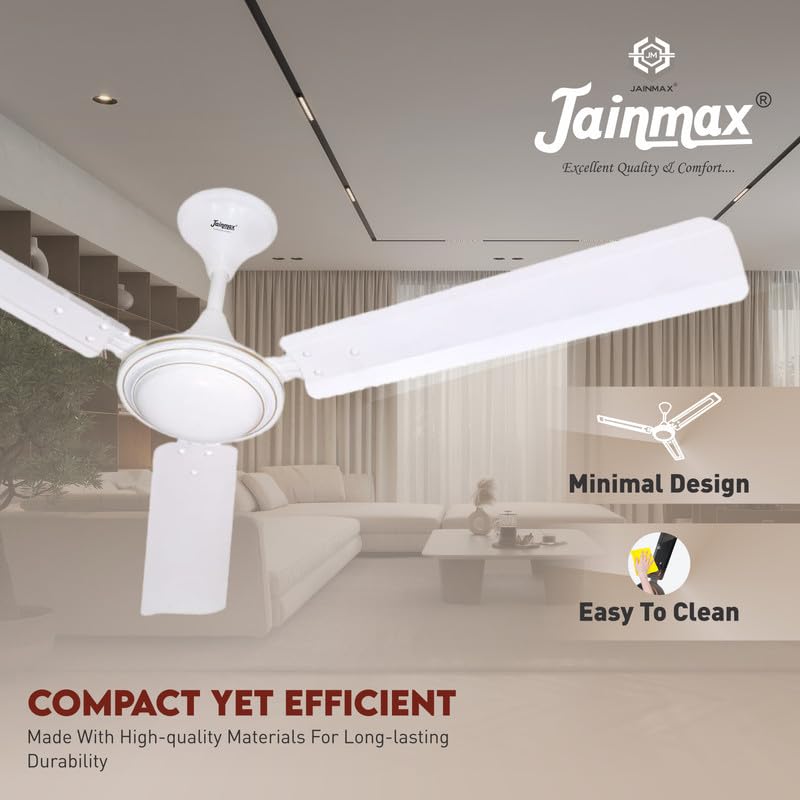 Image of 1200mm Ceiling Fan | 50W High-Speed Motor | 390 RPM | 100% Copper Winding | Anti-Dust | BEE Star Rated | Rust-Resistant | Up to 33% Energy Saving | Strong & Powerful Performance (White)