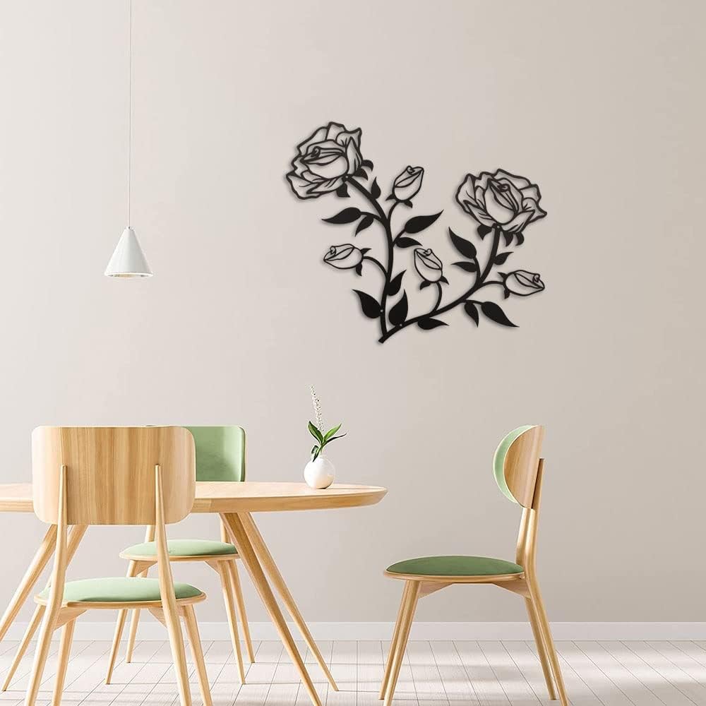 JILIP Large Metal Rose Flower Wall Art, 3D Wall Silhouette Sculpture, Black Wall Hanging Plaque, Outdoor Indoor Garden Wall Decor (Size : 15.8IN/40cm)